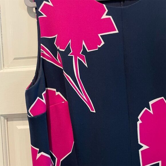 Anne Klein Floral Midi Dress Scuba Navy Pink Fit & Flare Sleeveless Size XL - Picture 2 of 10